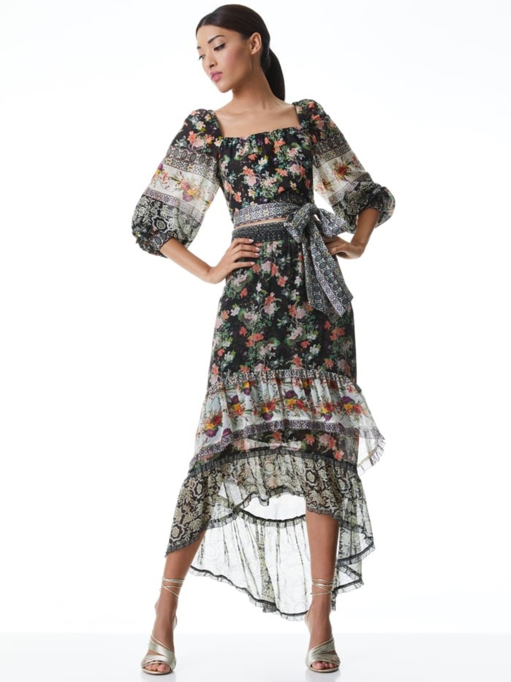 Alice + Olivia Caralie High Low Skirt & Clarabelle Tie Hem Blouse SET Size M/8